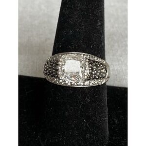 925 MEDA Sterling Silver Ring Size 8.25 Black & Clear Stones Vintage